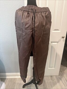 Women’s Chocolate Brown Faux Leather Jogger Pants